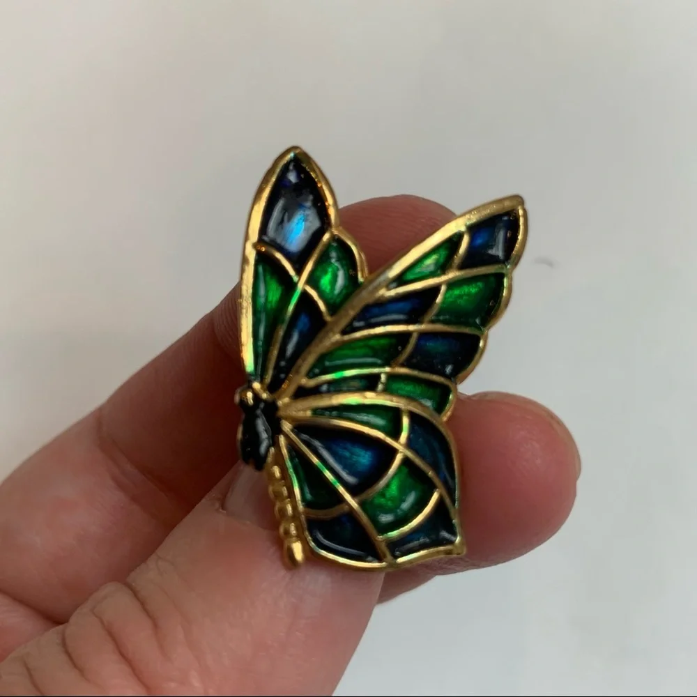 Lot of Two Butterfly Brooches Gold Tone Copper Colorful Enamel Vintage - Picture 2 of 6